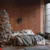 christmas design of the bedroom. still of christmass tree in the room