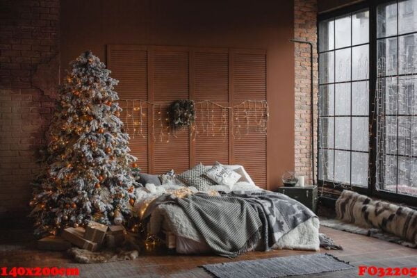 christmas design of the bedroom. still of christmass tree in the room