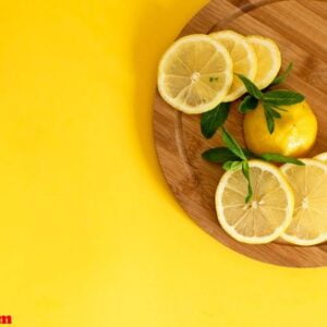 lemons. on a wooden board.