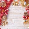 christmas decorations on vintage white wood background