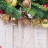 christmas decorations on vintage white wood background