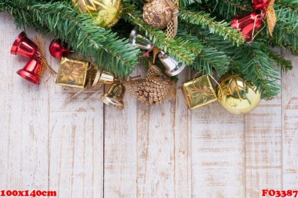 christmas decorations on vintage white wood background