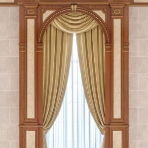 curtains in a carved niche of wood in a classic style.