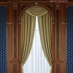 curtains in a carved niche of wood in a classic style.