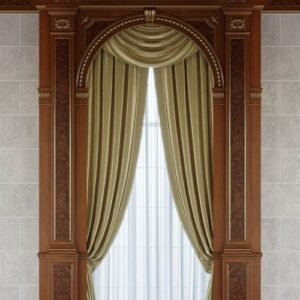 curtains in a carved niche of wood in a classic style.