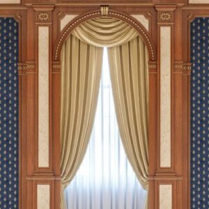 curtains in a carved niche of wood in a classic style.