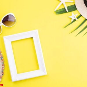 beach accessories picture frame, sunglasses, starfish, beach hat