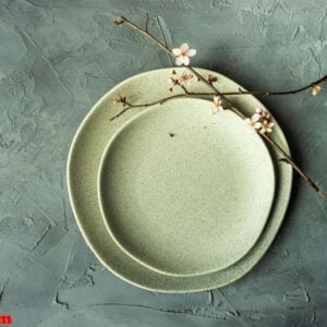 spring table setting with blooming tree branch