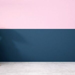 flower in vase on the stool with dark blue wall and pink wall in