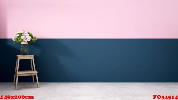 flower in vase on the stool with dark blue wall and pink wall in