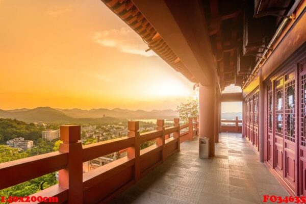 hangzhou city nightscape and ancient pavilion