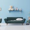 interior poster mock up living room with colorful white sofa . 3d rendering.