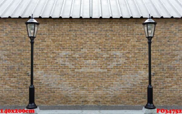 exterior brickwork wall with lamp building background