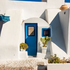 typical architecture of houses on the island of santorini in gre