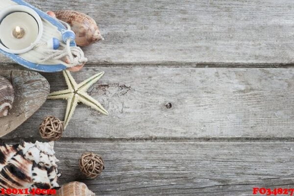 marine items on old wooden background