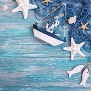 fishing net with starfish and sea decorations