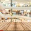 wooden board empty table blurred background. perspective brown w