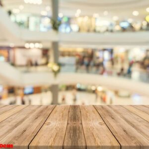 wooden board empty table blurred background. perspective brown w