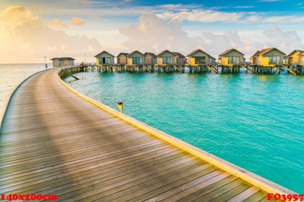 beautiful water villas in tropical maldives island at the sunris