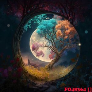 illustration fantasy fairy tale tree landscape with moon in the evening ai generated content