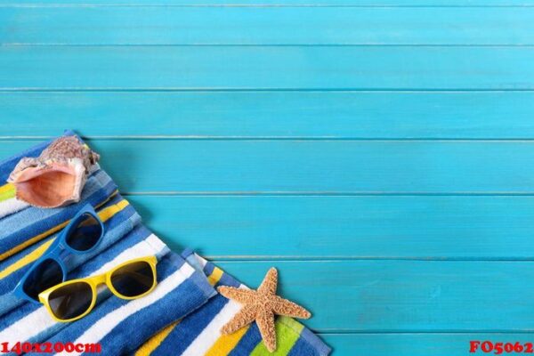 beach scene with blue decking