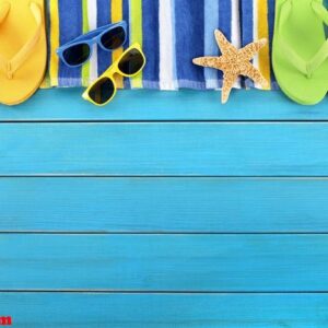 beach border with blue decking