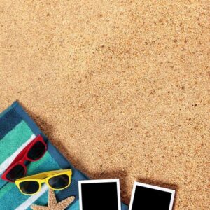 summer vacation photo frame album prints on a beach background