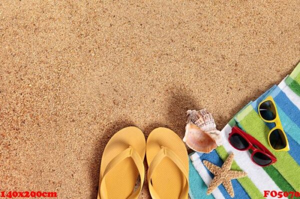 beach background with flip flops and sunglasses