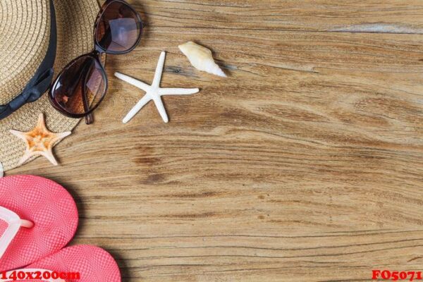 sand and shells on the wooden floor of the ,summer concept