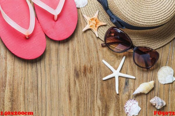 sand and shells on the wooden floor of the ,summer concept