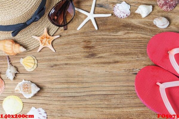 sand and shells on the wooden floor of the ,summer concept