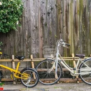 bikes parking near wood wall