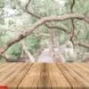 wooden board empty table in front of blurred background. perspec