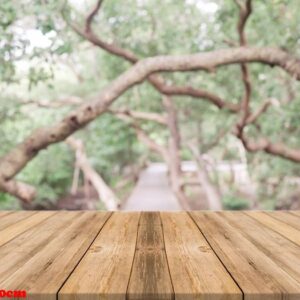 wooden board empty table in front of blurred background. perspec