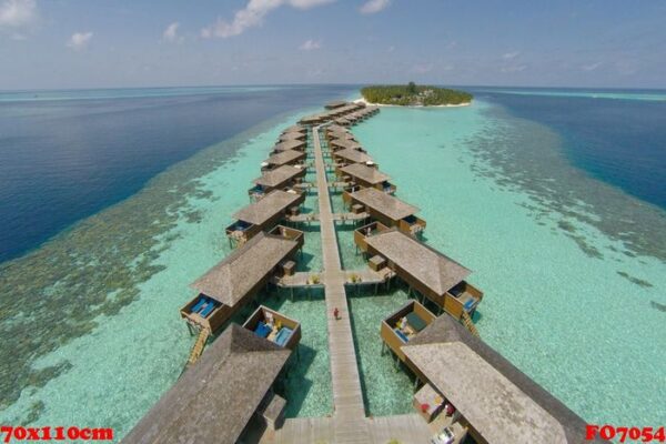 aerial view of a tropical island in turquoise water. luxurious o