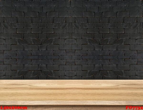 empty wooden table top at black brick wall,template mock up for