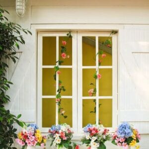 decorated flower on window in the garden