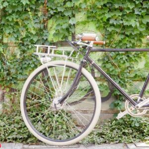 black old retro bicycle with leather seat