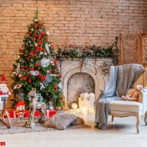 classic christmas new year decorated interior room new year tree and fireplace