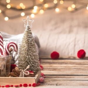 christmas festive decor still life on wooden background