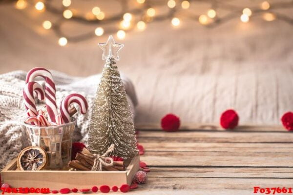 christmas festive decor still life on wooden background