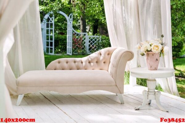 summer garden gazebo with curtains and sofa for relaxation.