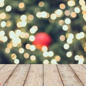 christmas holiday background with empty wooden table