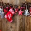 christmas greeting card. festive decoration on wooden background