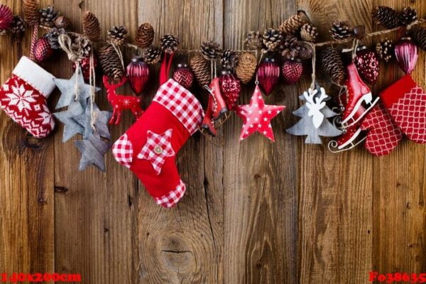 christmas greeting card. festive decoration on wooden background