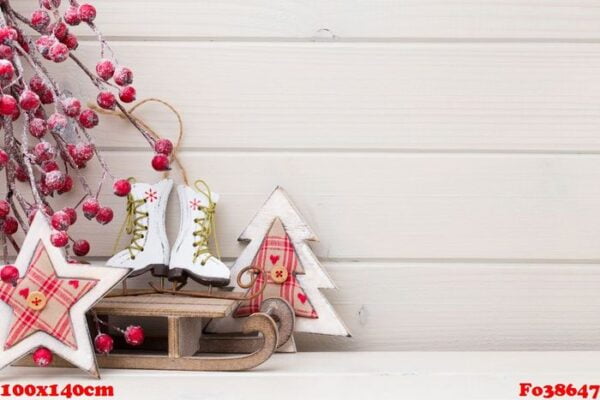 christmas decor on the wooden white background.