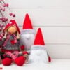 christmas decor on the wooden white background.