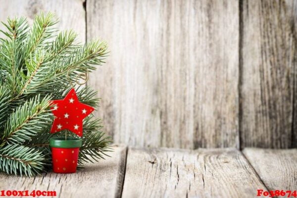 christmas decoration with fir branches on the wood background.