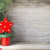 christmas decoration with fir branches on the wood background.