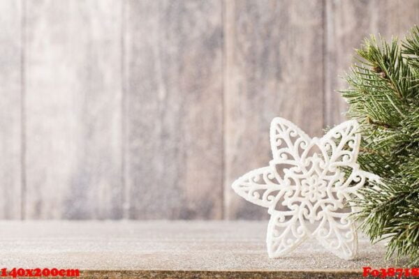 christmas fir branch and decor, on the wooden background.